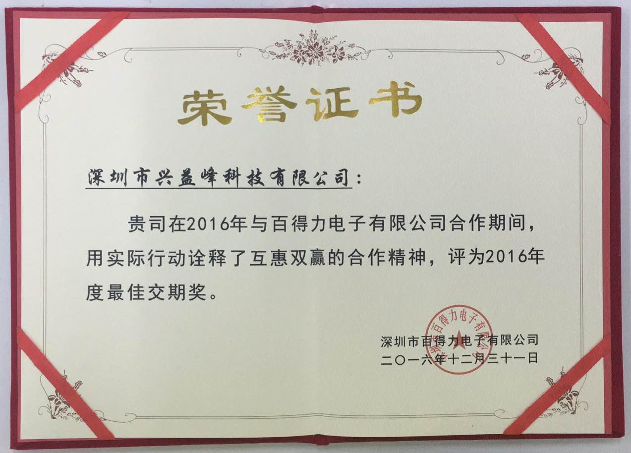 2016互惠双赢合作精神证书